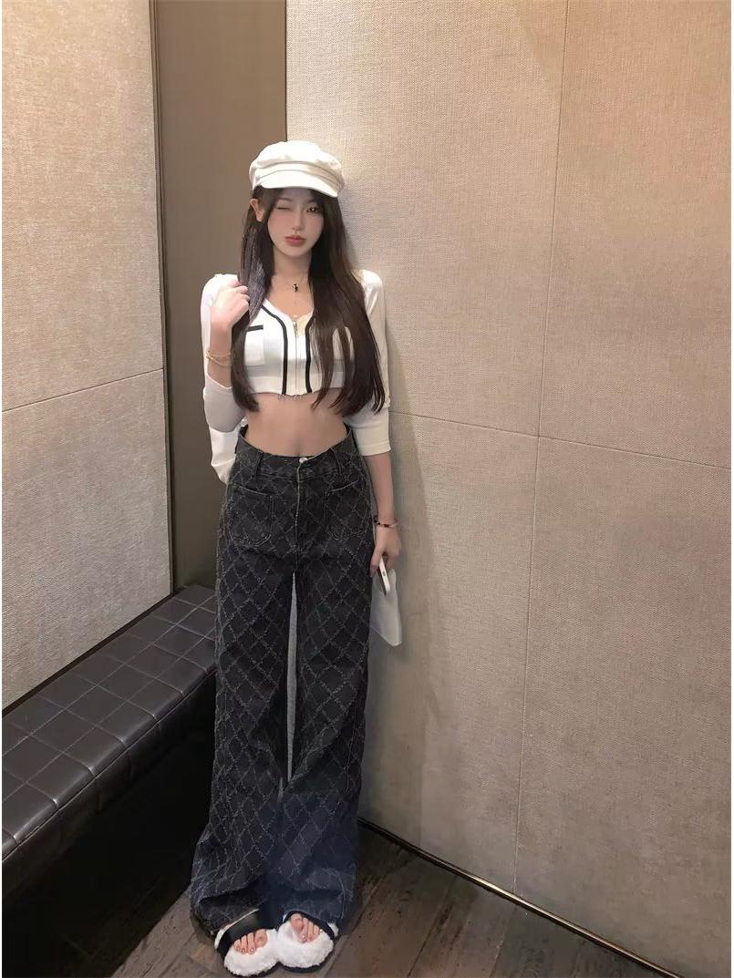 

Женские прямые свободные джинсы с высокой талией - весна/осень 2024, широкие штанины, стиль «мопинг» XL черный серый