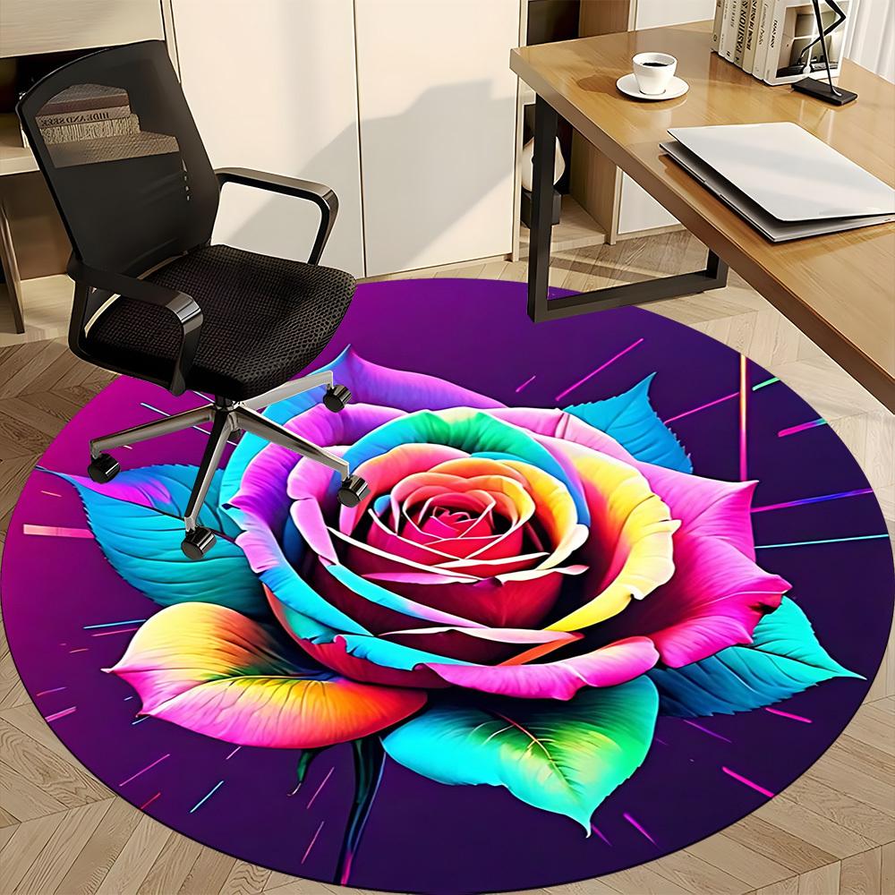 1pc Rainbow Rose Print Chair Carpet for Office, Non-slip, Soft and Durable Office Rug, Perfect for Office yy260131059