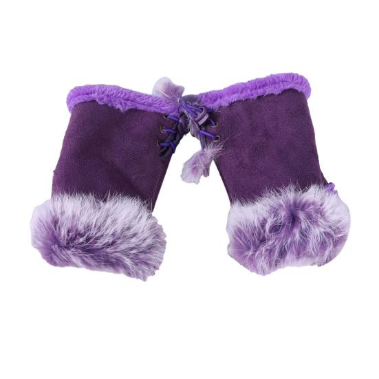 Women Fingerless Gloves Winter Suede Faux Fur Gloves Warm Fuzzy Half Finger Mittens for Women Girls Teens Writing Typing