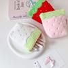 Zipper Design Plush Strawberry Keychain Lipstick Card Bag Earphone Bag  Gift Giving