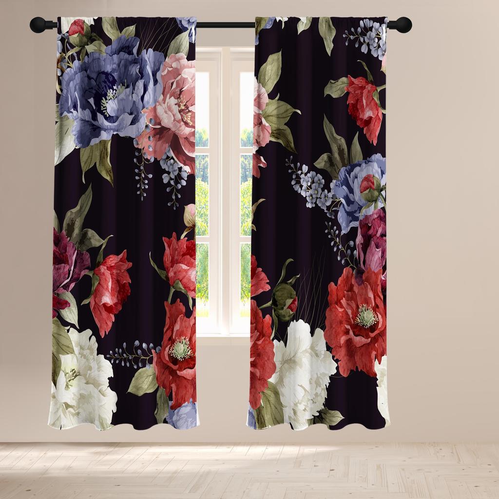 2 Stück Leopard und Rose Vorhang Vintage Wildtiere und Rot Floral Gedruckter Stangentaschenvorhang für Schlafzimmer und Wohnzimmer Heimdekor