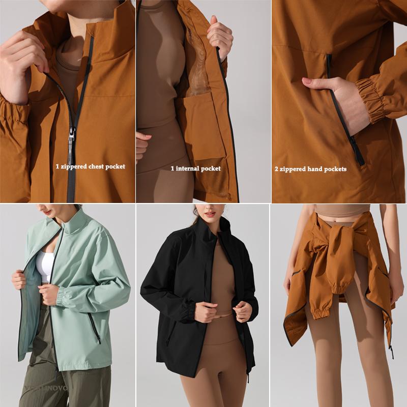 Women's Spring Plus Size Waterproof Rain Jacket Stand Collar Lightweight Windbreaker Raincoat Full Zipper Running Jacket