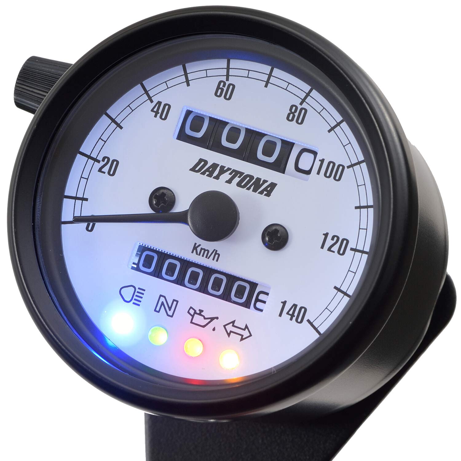 

Механический мотоциклетный дисплей Daytona, черный, со спидометром 15628, корпус/белая панель/белый светодиод, 60 мм, индикатор 140 км/ч,