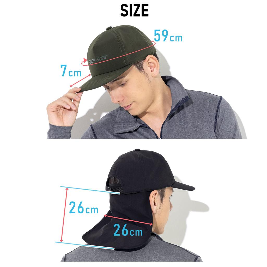 FELLOW Surf with Neck Guard and for Surfing and Outdoor UV Size 59cm Men's Cap, 59cm, Strap, Unisex, Activities, Protection, Khaki, L (Men's)