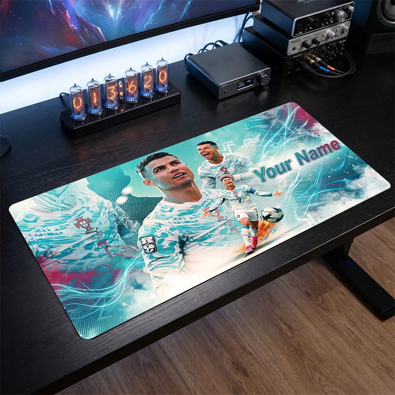 Tappetino Mouse Grande Personalizzato Cristiano Ronaldo, Stampa Testo Nome Personalizzato, Tappetino Scrivania Antiscivolo Logo Calcio Regalo Gaming