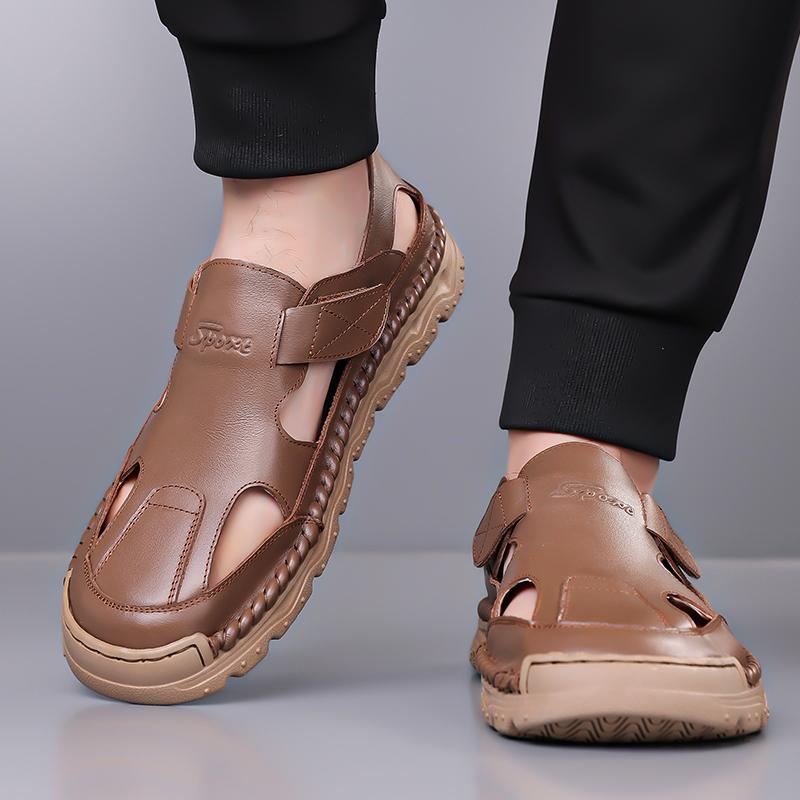 Fashion Comfort Leather Men Brand Trending Soft Sandals Summer Hollow Out Men Casual Leather Shoes Men's Leisure Beach Vacation Sandals