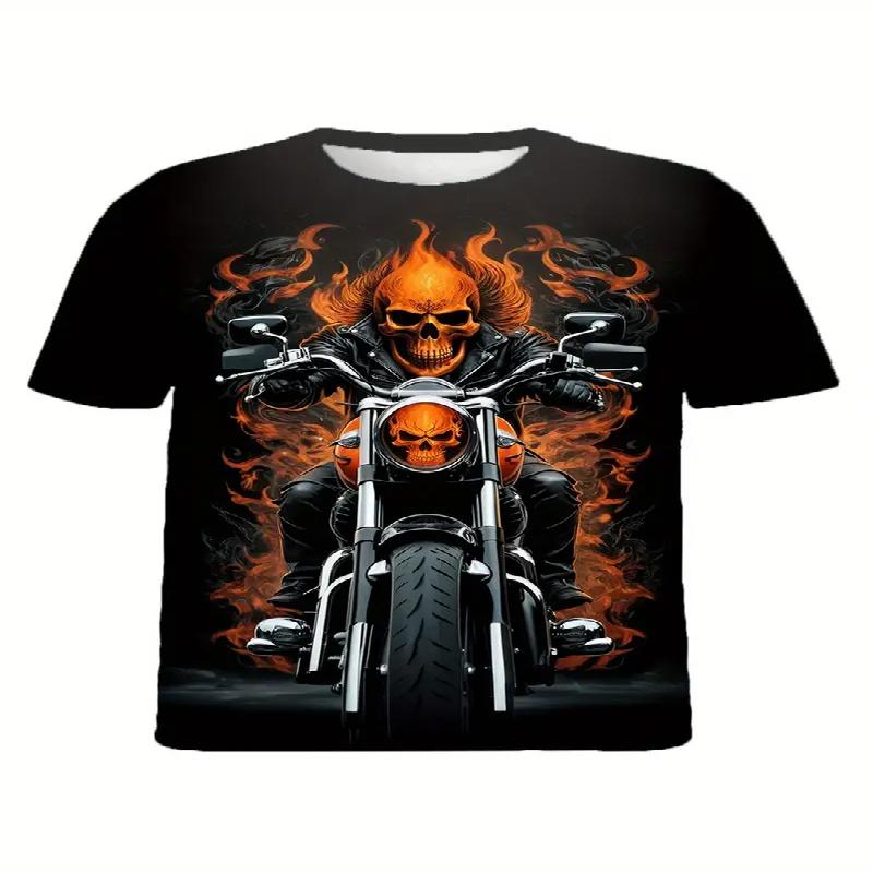 

Футболка с рисунком скелета мотоцикла с цифровой печатью на Хэллоуин для мужчин, повседневная, с круглым вырезом и коротким рукавом, модный топ из полиэфирного волокна XL
