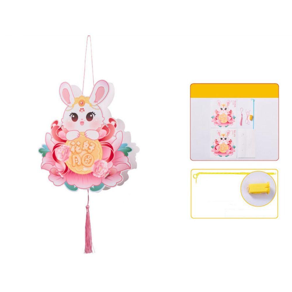 Cartoon Mid-Autumn Festival Lantern Chinese Lotus Moon Handheld Luminous Lantern National Day