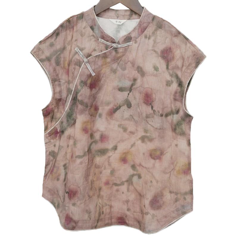 

Johnature Женские рубашки без рукавов в китайском стиле с цветочным принтом и принтом на пуговицах, летние блузки, винтажные рубашки One Size