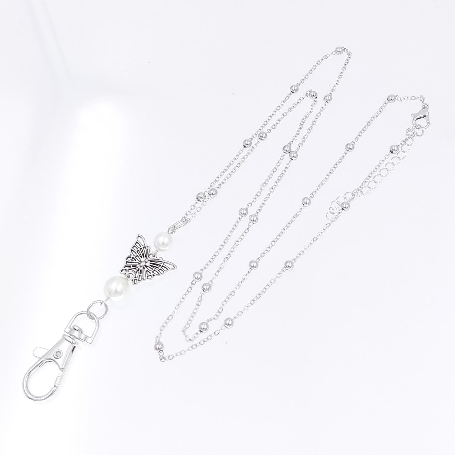 

Alloy Badge Reel with Chains for ID Card Holder, Lanyard Neck Strap Rose/Butterfly/Knot Patterns, Office Dorm Home Supplies, Room Decor Back To School Butterfly