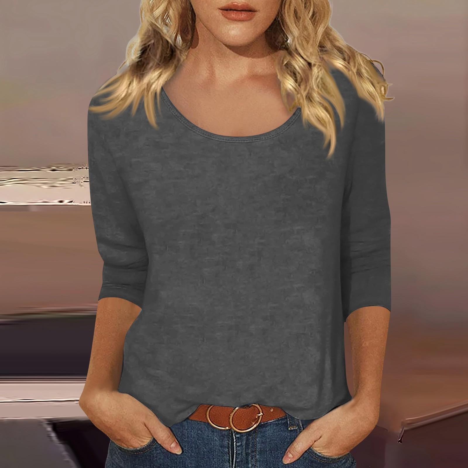 

Женские футболки с милым принтом, блузки, повседневные базовые топы больших размеров, пуловеры для рубашек с рукавами 3/4 XXL серый