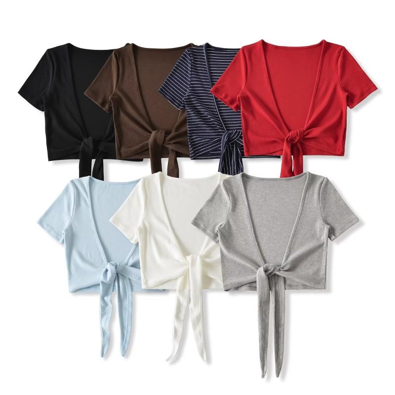 2026 V-Neck Tie Short Cardigan Womens Sleeve Knit Cover Up Slim Y2K Sun Protection Top