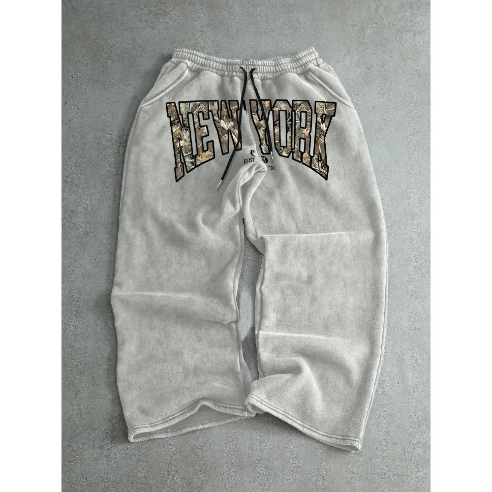 

Men s Drawstring Waist Letter Print Comfortable and Fashionable Casual Sports Pants Wide Leg Pants for Daily Wear, Comfortable Fabric XXXL