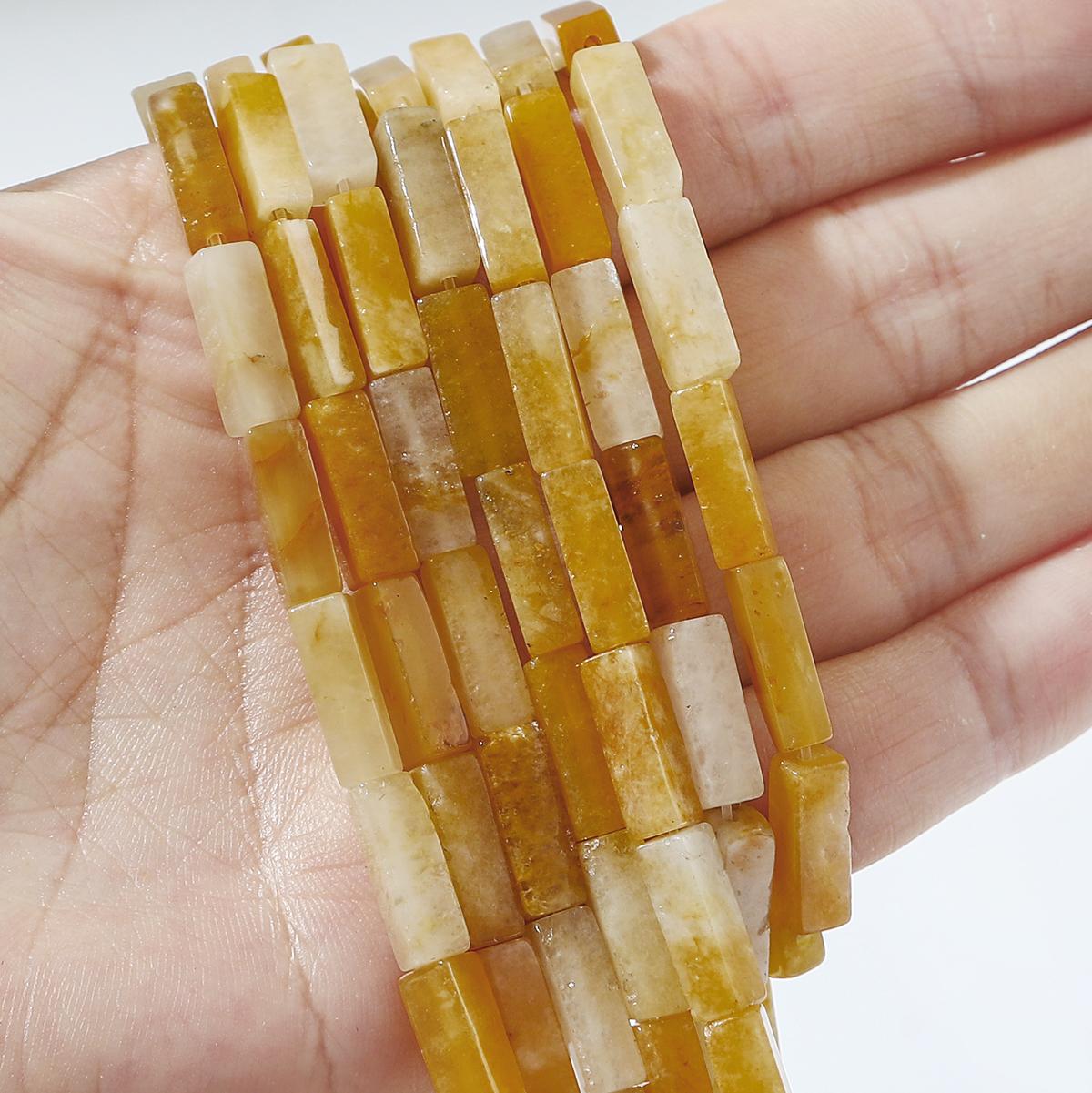 

30 шт. Бусины из натурального камня, квадратные бусины-трубочки, агат, тигровый глаз, аметист, разделительные бусины для изготовления украшений, DIY браслет, ожерелье, серьги (40см) Yellow Jade