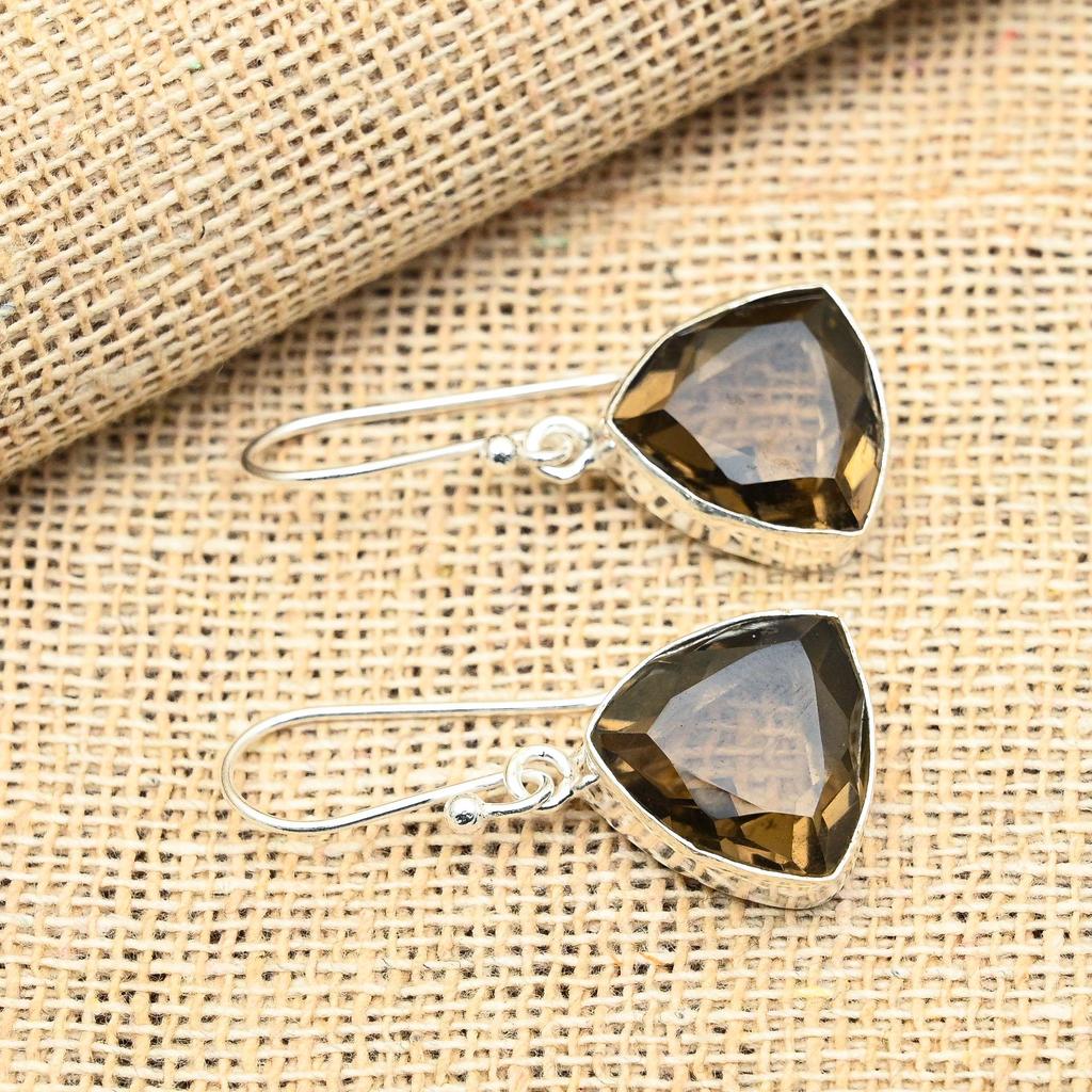 Boucles d'oreilles en argent Sterling 925 massif avec topaze fumée, bijoux faits à la main, cadeau de mariage