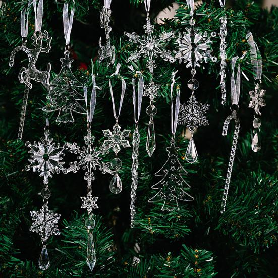 14Pcs/Set Christmas Ornament Set Faux Crystal Snowflake Icicle Drop Hanging Ornaments Winter Holiday Party Decoration