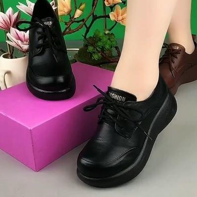 Scarpe singole casual punta tonda allacciatura piattaforma muffin scarpe in pelle autunno nuovo scarpe comode con suola morbida