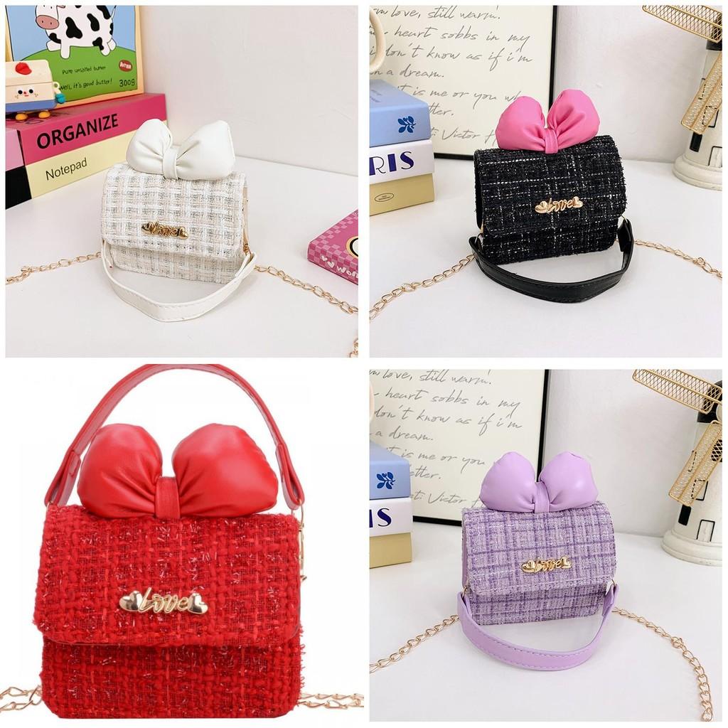 Kids Girl Woolen Chain Strap Butterfly Bow Bag With Breathable Cotton For Daily Use