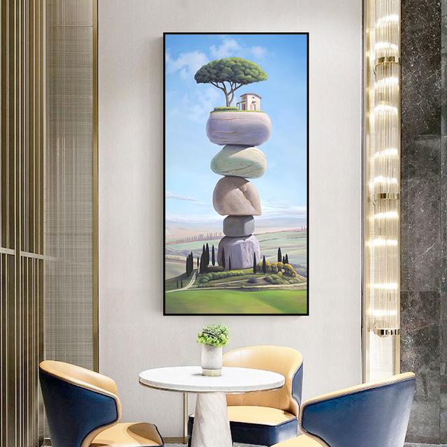 Lucky Stone Canvas Paintings Wall Art Zen Posters and Prints Landscape Wall Pictures for Porch Hallway Decoration Home Decor