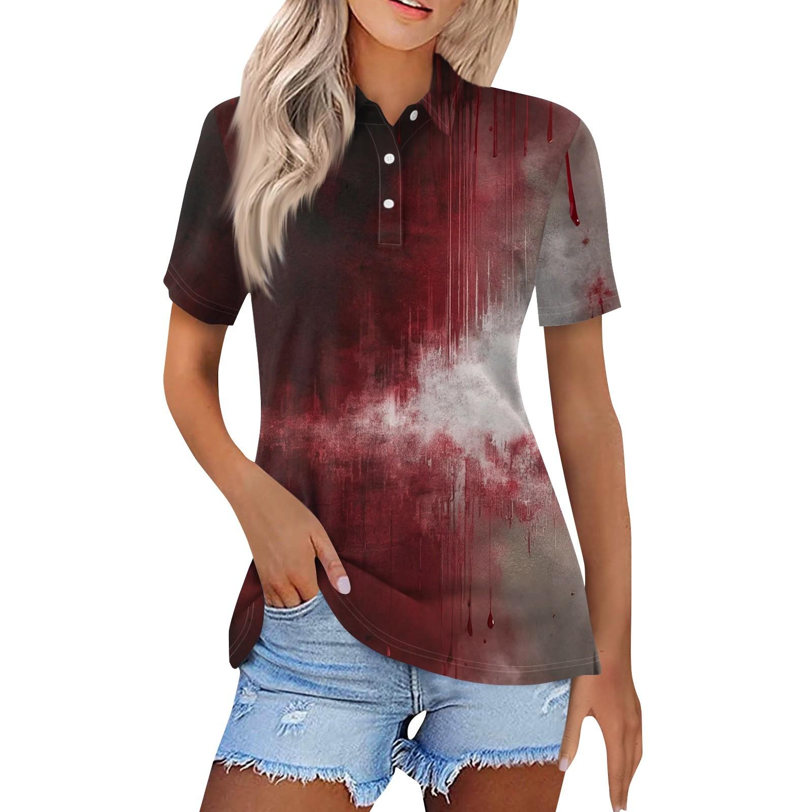 

Women s Fashion Casual Lapel Short Sleeve Halloween Print Shirt Women s Button Up Tops XL винний