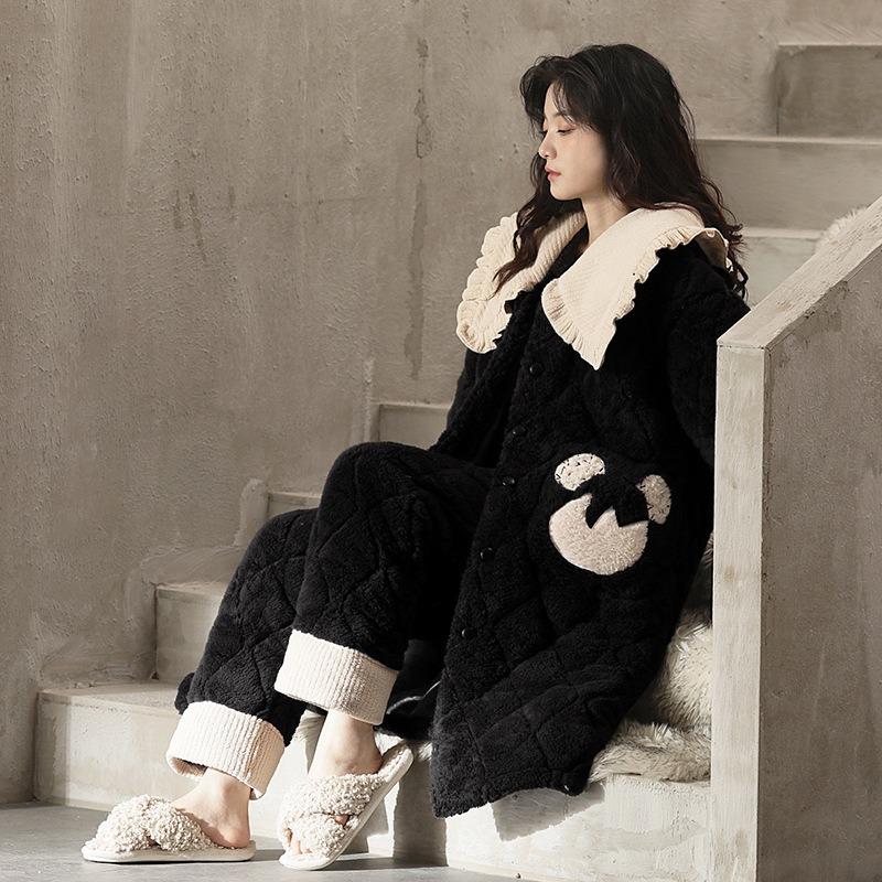 

Женский осенне-зимний утепленный длинный фланелевой комплект домашней одежды из кораллового флиса M