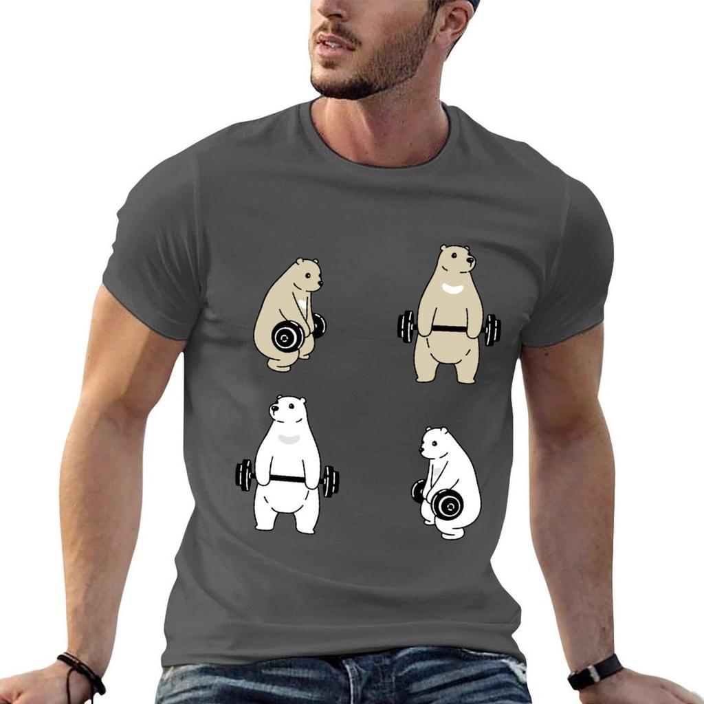 Bear polar cartoon character dumbbell sport gym training TShirt essential t shirt t shirt man casual TShirt