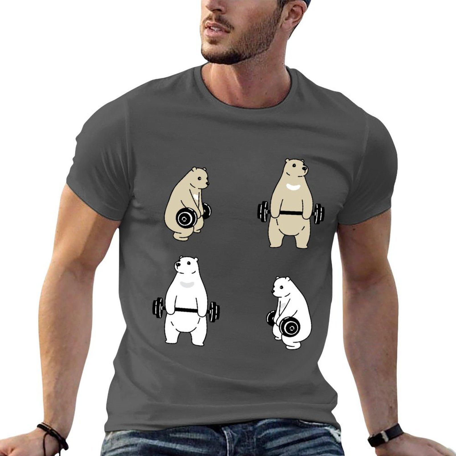 Bear polar cartoon character dumbbell sport gym training TShirt essential t shirt t shirt man casual TShirt 4XL