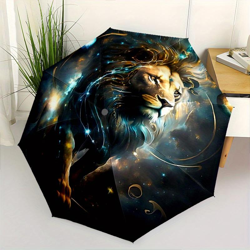 1pc Lion's Cosmic Journey Fully Automatic Folding Portable Umbrella, 8 Iron Frames, Three-Fold Design, Suitable for All Seasons, Suitable for Out