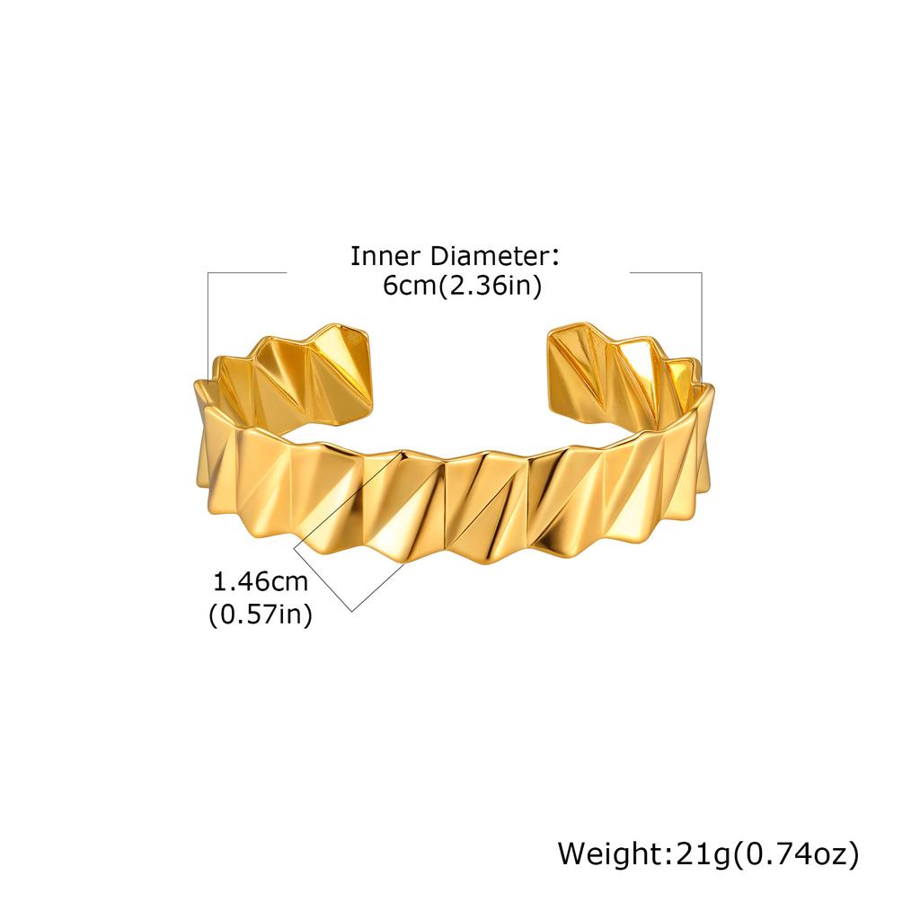 Multi-layer Lines Stainless Steel Wide Cuff Bangle for Women, Non Fading Gold Plated Open Bracelets, Waterproof Jewelry