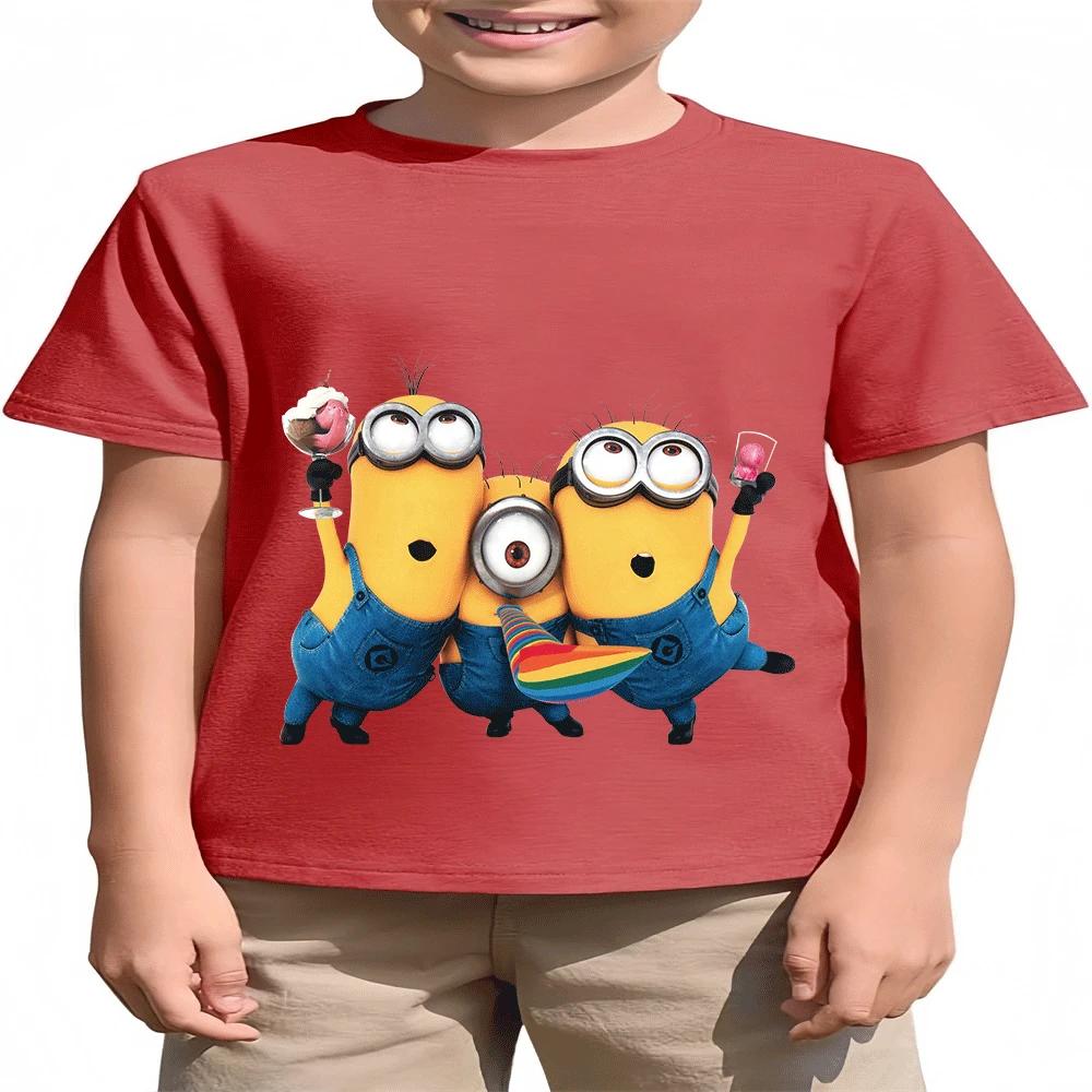 Summer Fashion Minion Cartoon Print Short Sleeve Hot-Selling Children's Clothing for Boys and Girls