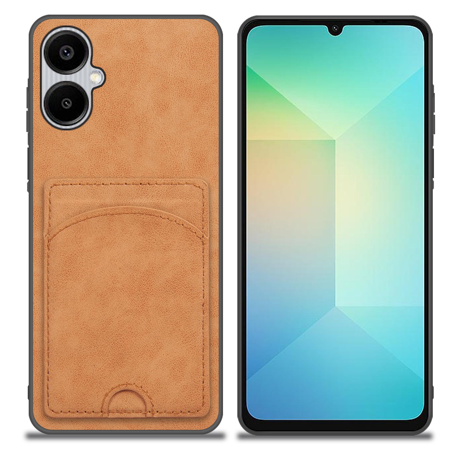 

Чехол для Samsung Galaxy A06 4G с подставкой, покрытый кожей, ТПУ чехол для телефона со слотом для карт Orange