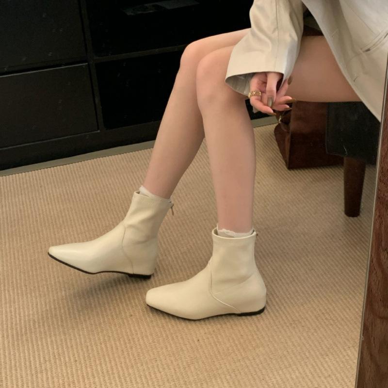 

2025 new European, American and British simple fashion thick heel high heel short boots women s inner height increase thin boots versatile Martin boot 39 абрикосовый