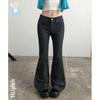 The Pink Women Cool Side Eyelet Bootcut Pants Black Denim