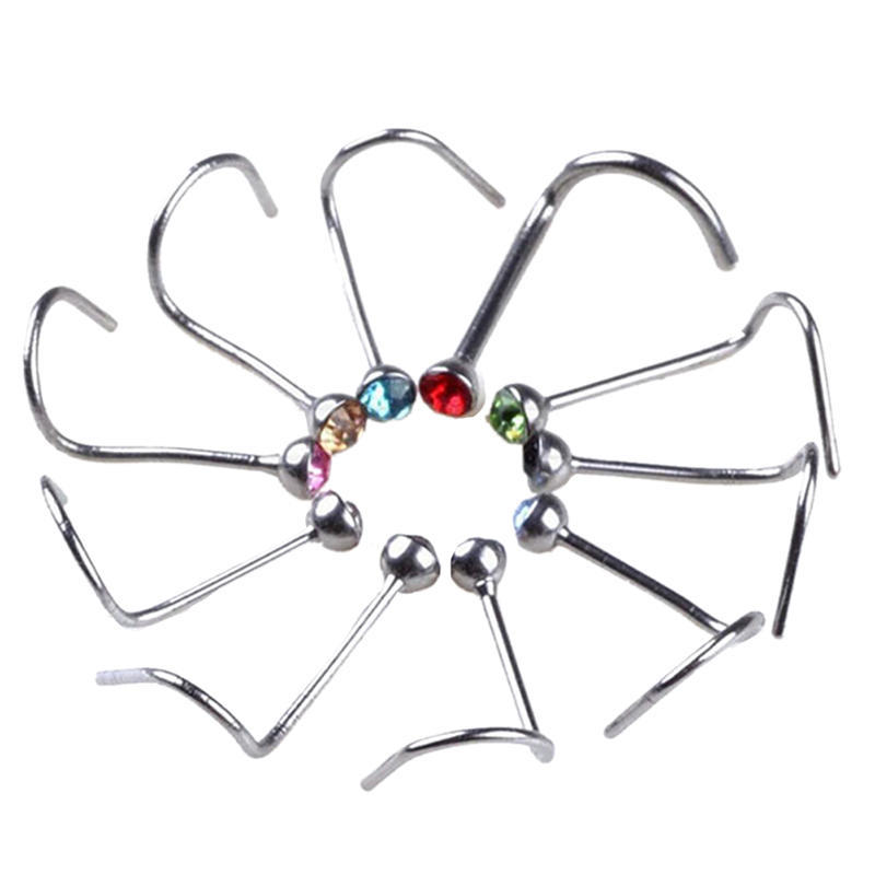 10 bucăți din oțel inoxidabil piercing pentru corp bijuterii nas os gem stud șurub inel