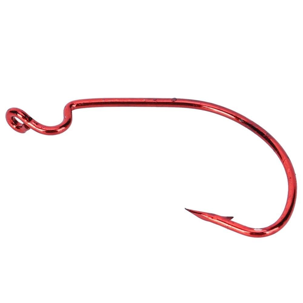 100PCS Red Worm Hooks High Carbon Steel Fishing Hooks Durable Bass Fishing Hooks  Bass Fishing