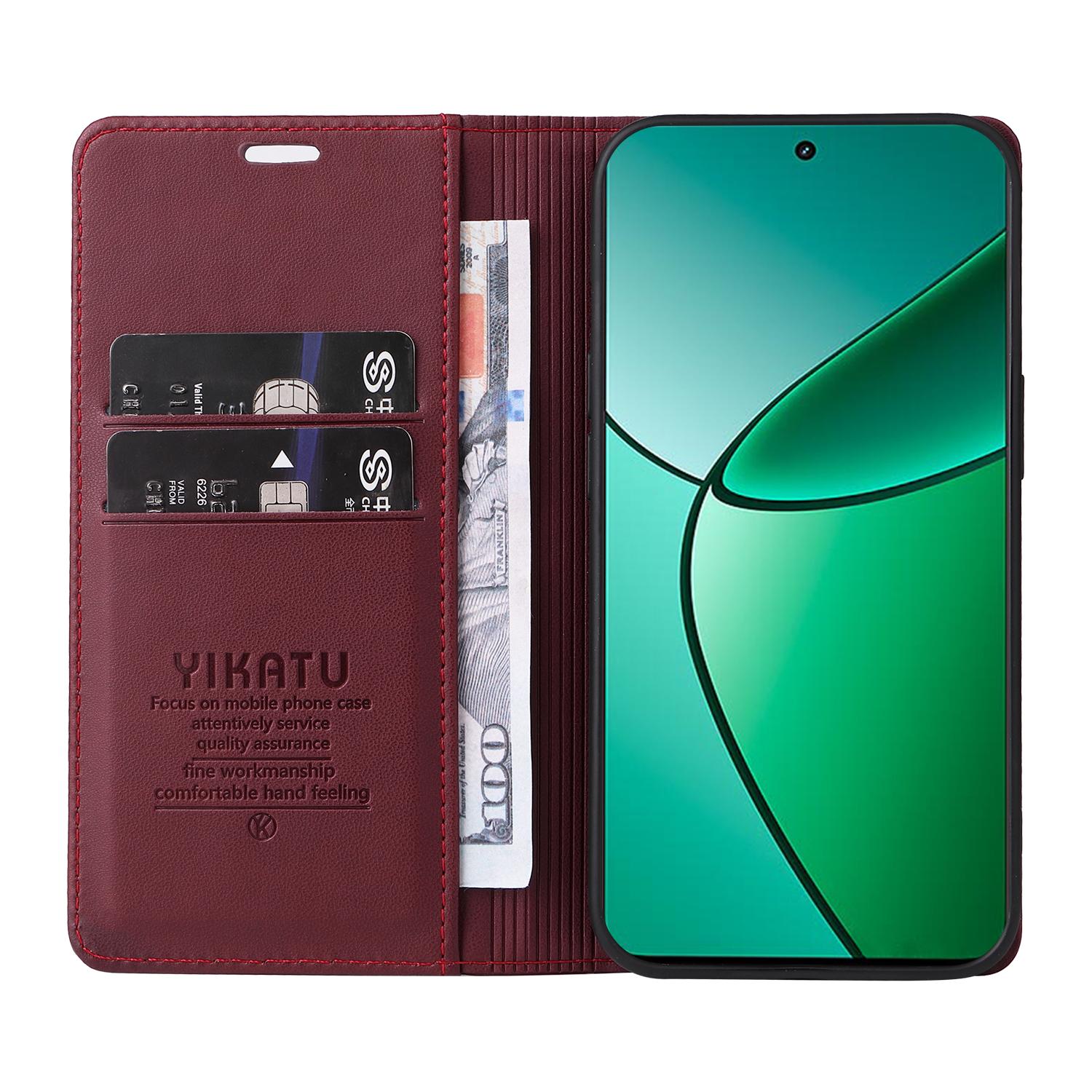 

YIKATU YK-001 For Realme 12 4G/12+ 5G Case Magnetic Closure Leather Phone Case Wine Red