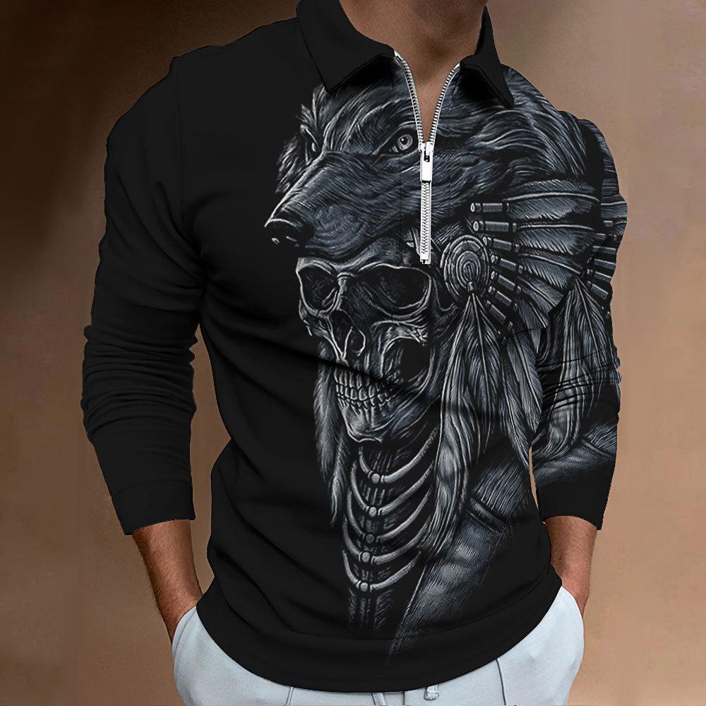 New Men's Sweatshirt Men's Zip Casual Men's Digital Printed Long Sleeve Polo Top