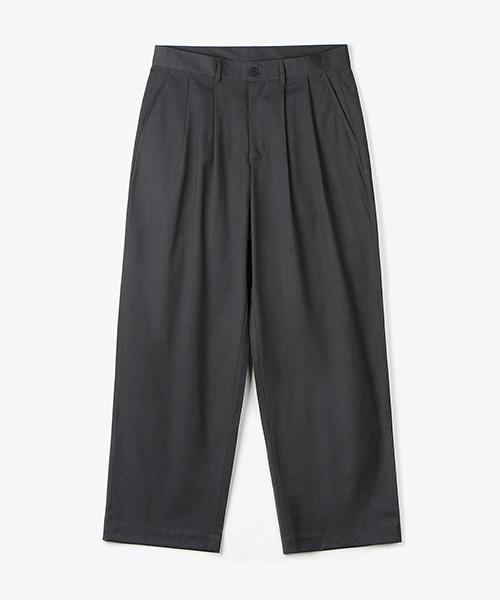 RANGT Wool Double-Pleat Wide Slacks Gray