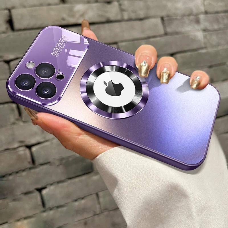 Luxuriöse, matte Telefonhülle mit großem Fenster für iPhone 15 13 14 15 Pro Max Plus, stoßfeste Linsenschutz-PC-Abdeckung