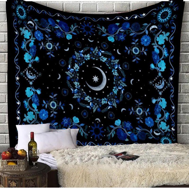 Dark Blue Mandala Butterfly Tapestry Wall Hanging Purple Moon Phases Neon Celestial Aesthetic Wall Art Bedroom Dorm Decor