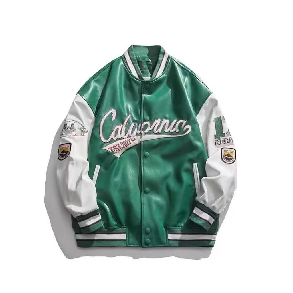 Chaqueta de Béisbol de Cuero PU y Algodón para Hombre, Tendencia Americana - Abrigo de Piloto de Invierno para Parejas, Acolchada Casual.