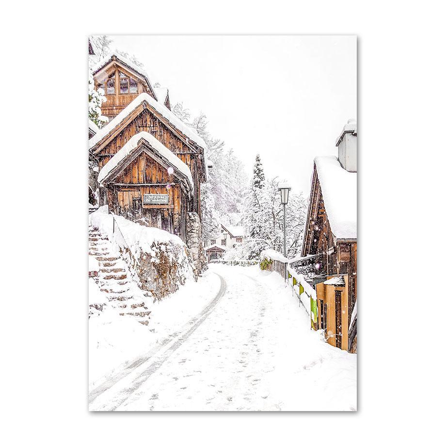 Snow Mountain Deer Squirrel Sheep Pine Leaf Road Wall Art Canvas Painting Posters And Prints Wall Pictures For Living Room Decor