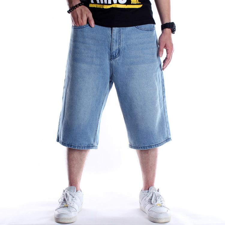 Blugi Hip-Hop Europeni și Americani Pantaloni Scurți pentru Bărbați Pantaloni Largi Cropped Mărimi Plus Grase Mărimi Plus Pantaloni de Lungime Medie Pantaloni de Skateboarding Vară