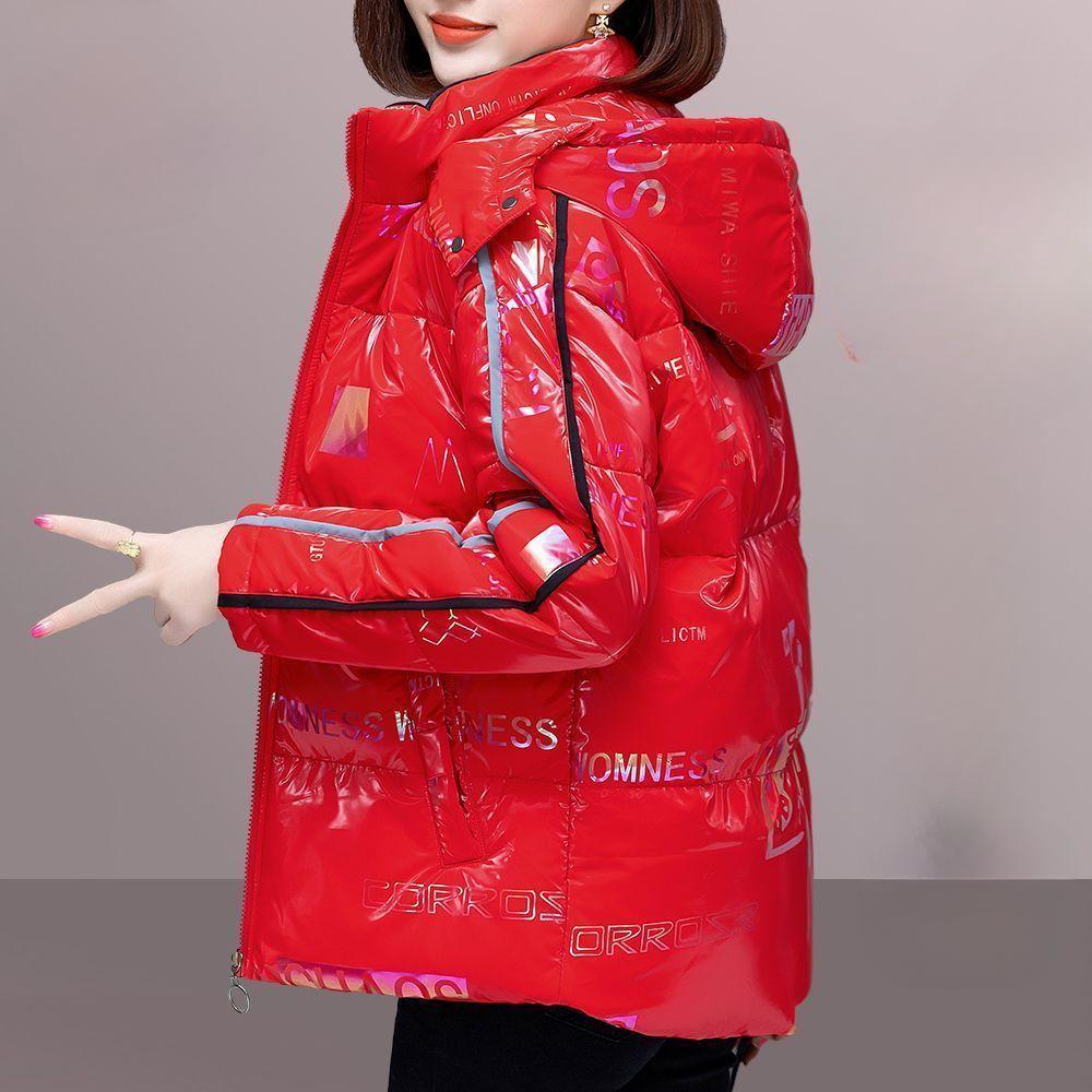 Winter Woman Wash-Free Glossy Parka Loose Thickened Warm Hooded Parka Short Windproof Waterproof Jacket
