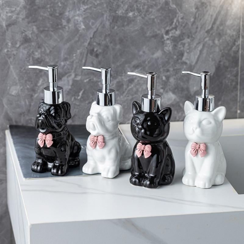 Elegante Keramik-Spenderflasche für Lotion, Handseife und Desinfektionsmittel, nachfüllbarer Behälter mit Katzenmotiv, Haushaltshelfer