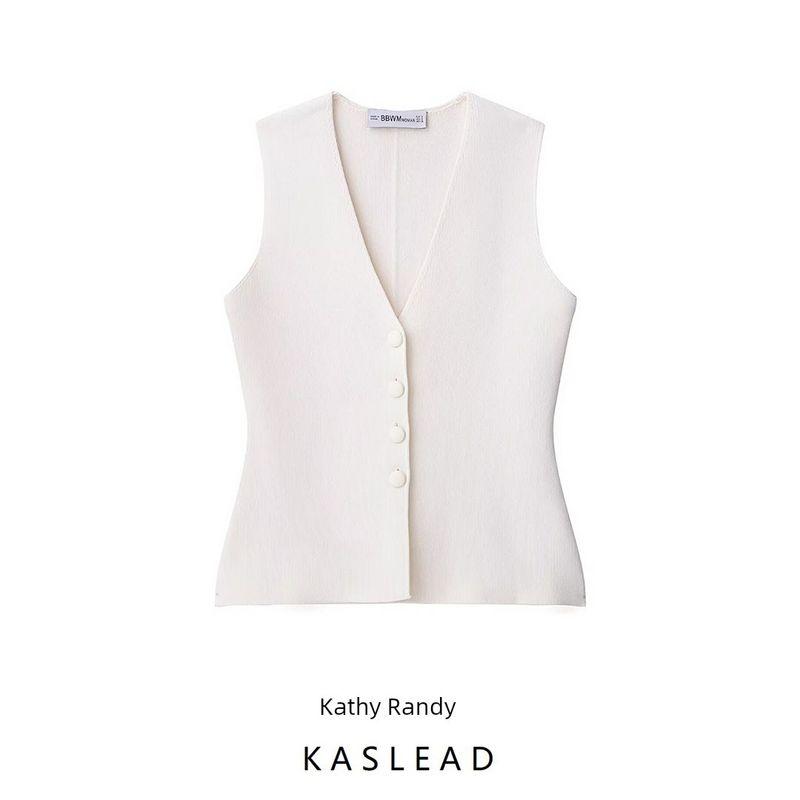 Kaslead New Women Clothes Western Style Fashion Lining Button Decoration Knit Vest 4192155