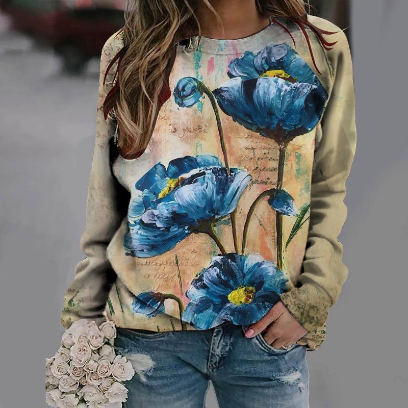 Summer Flower 3D Printed Sportswear for Women's Casual Long Sleeved Clothing