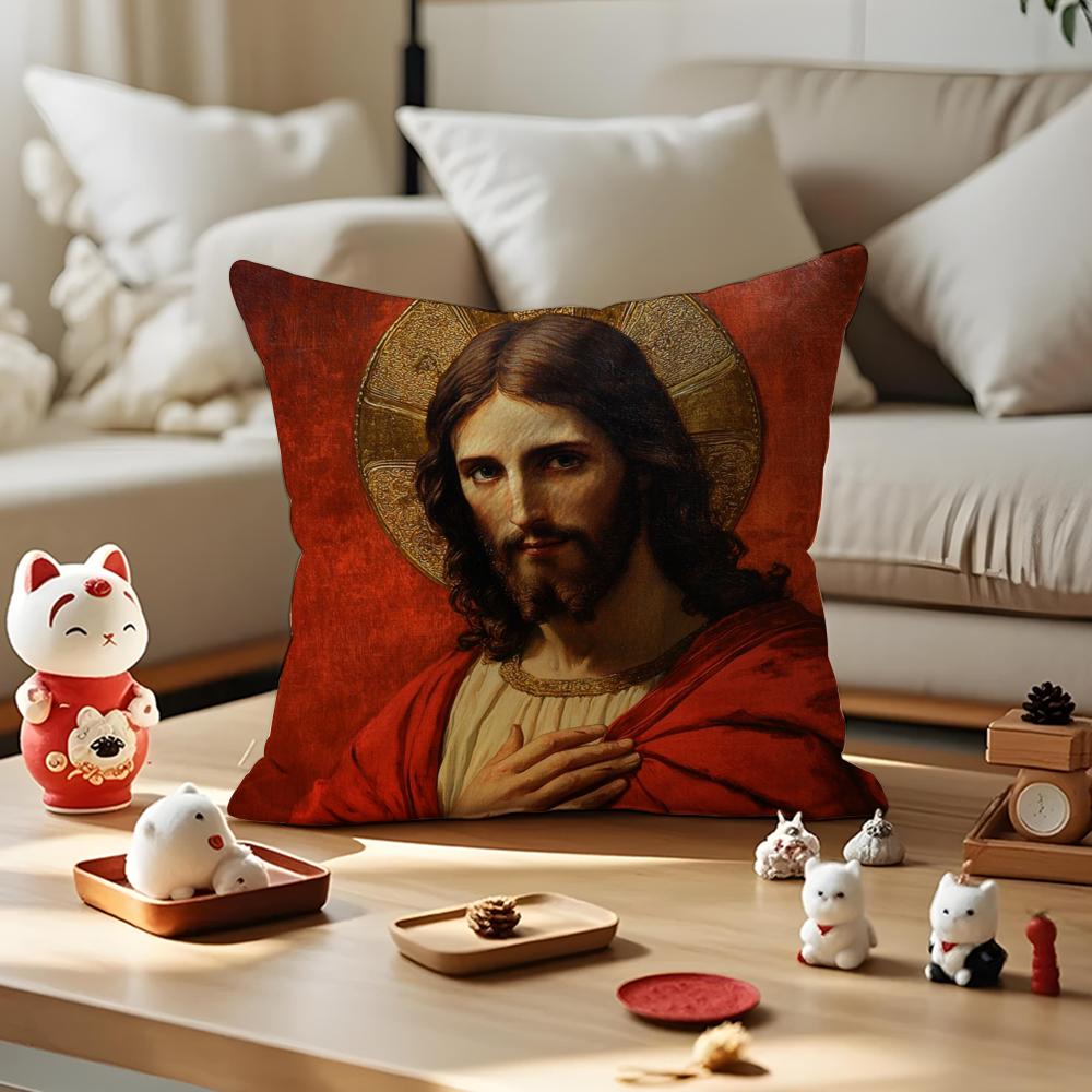 Jesus Christ Portrait Cushion Cover Silky Short Plush Invisible Zipper Dustproof Sofa Pillow Case for Home Decor