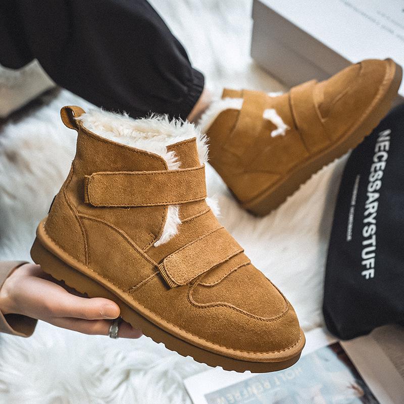 

Snow boots winter warm velvet bread shoes short tube Velcro non-slip outdoor sub-zero cotton shoes 38 коричневый
