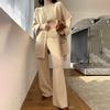 Set di maglioni lavorati a maglia stile europeo e americano per l'autunno e l'inverno da donna, maglione giacca stile pigro + pantaloni a gamba larga set da tre pezzi
